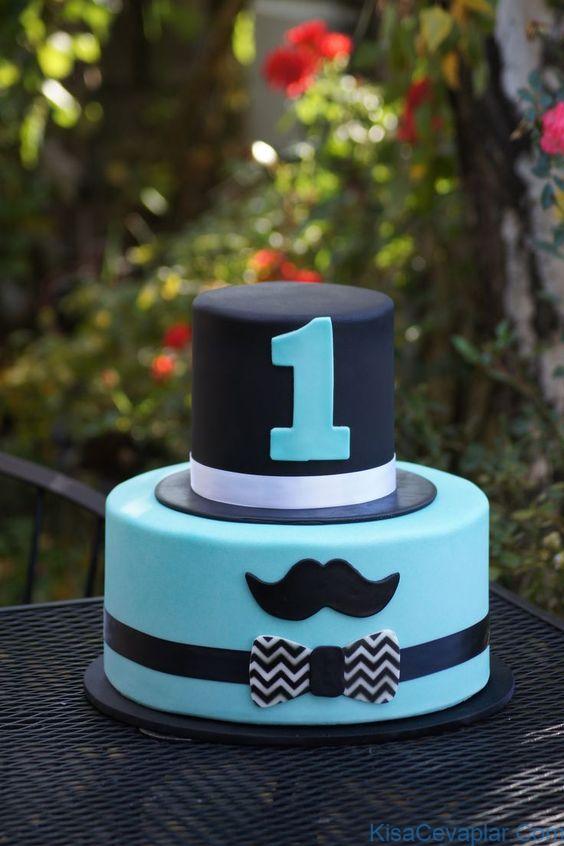 Cute birthday cake with mustache and top hat
