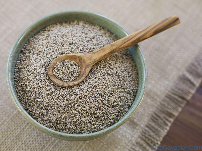 chia seeds in bowl with wooden spoon