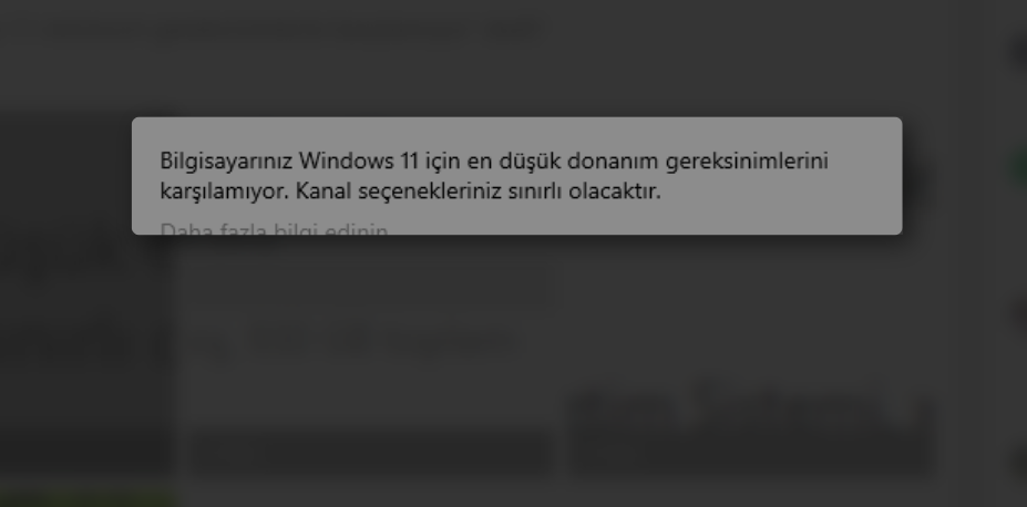 Windows 11 sistem gereksinimleri karşılamıyor çözümü